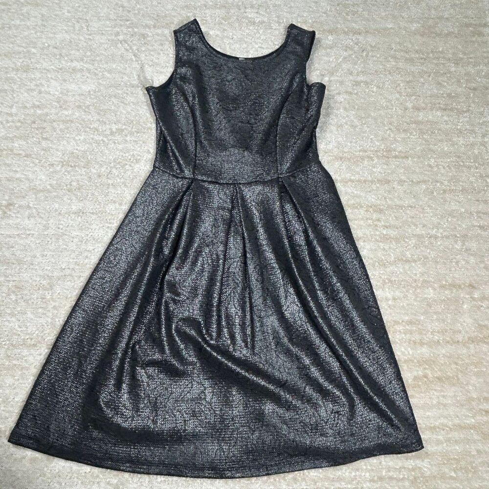 SOLGEE Dress Womens M Silver Metallic Sleeveless Fit Flare ALine Party Cocktail